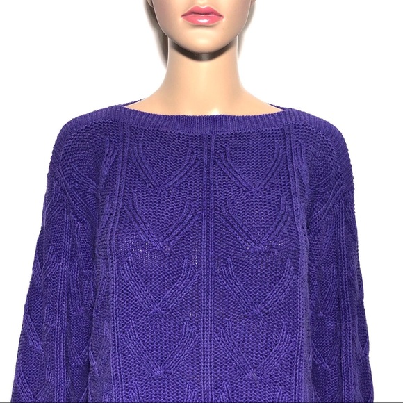 Vintage Kenzo Purple Chunky Knit Boat Neck Sweater - Picture 3 of 4